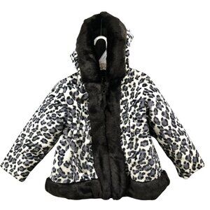 Rothschild Girls 2T Winter Coat Jacket Faux Fur Plush Leopard Black White Hooded